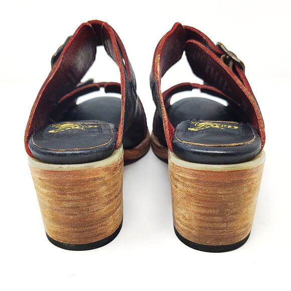 Freebird by Steven Womens 7 Caprice Distressed Block Heel Sandals Leather Black - Picture 7 of 8